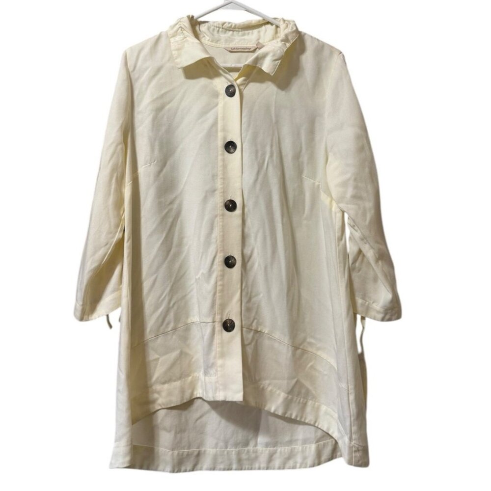 Soft Surroundings Tunic Button Down Top Cream Women Size Medium Hi Low City NWOT